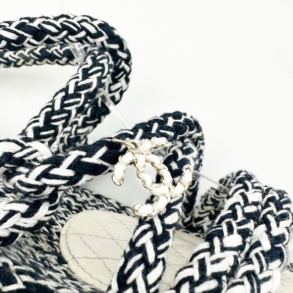 CHANEL Blue White Rope Interlocking CC Charm Dad Sandal Size 40 Chain Slingback - Picture 8 of 13